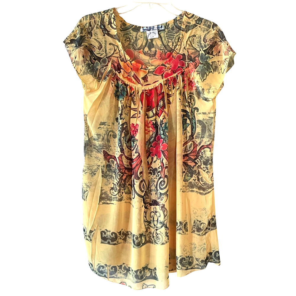 DANIEL BENJAMIN Women's Size Medium Sheer Floral Hearts Pullover Dress Cover-Up
